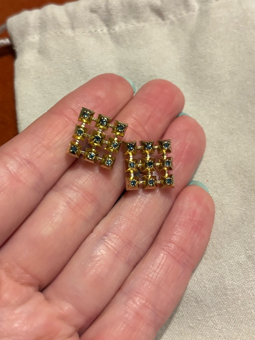 House of Harlow 1960 Gold Tone Stud Earrings with Blue/Grey Stones
